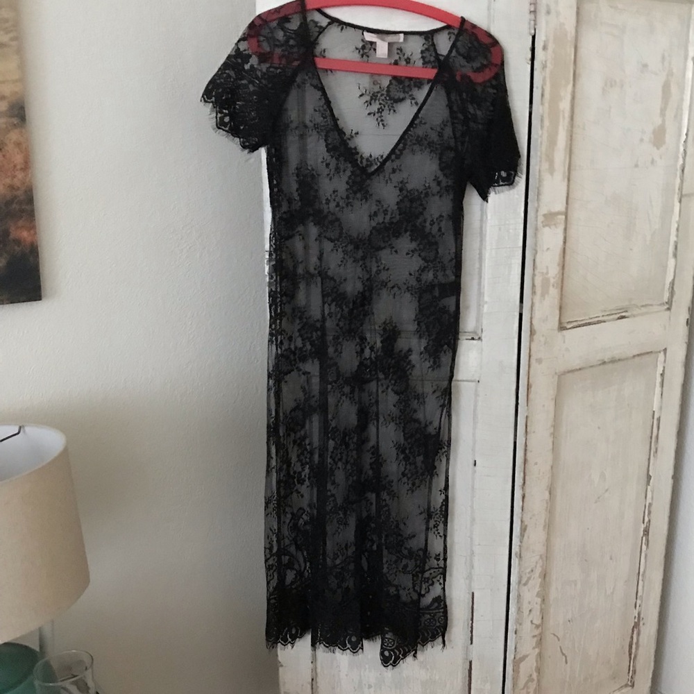 Lovely black sheer lace topper dress
